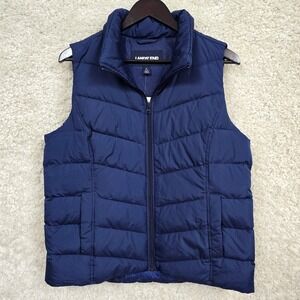 Lands End HyperDRY Down Puffer Vest Women Large 14-16 Navy Blue Water Resistant